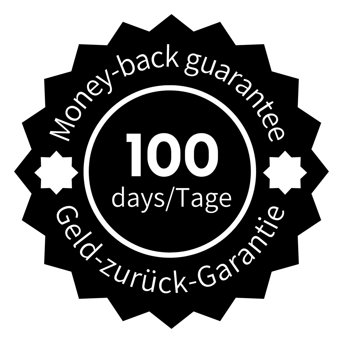 100 Days Money-Back Guarantee Icon – ribogrow ensures customer satisfaction with a risk-free 100-day refund policy. 100 Tage Geld-zurück-Garantie Icon – ribogrow bietet eine risikofreie 100-Tage-Rückerstattung für höchste Kundenzufriedenheit.