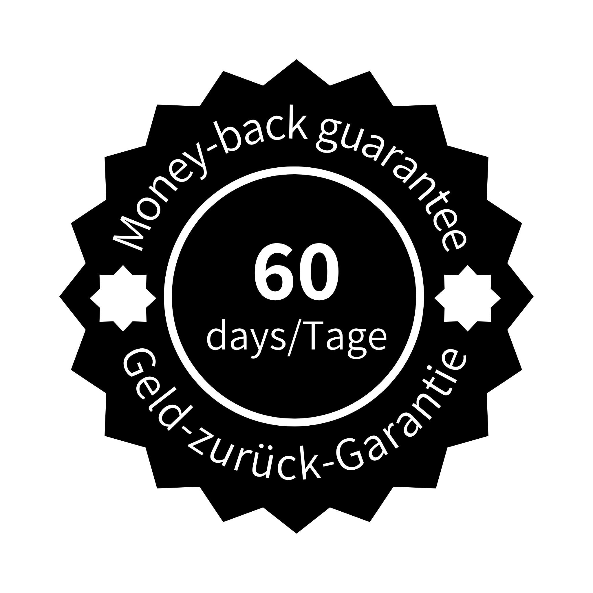 60 Days Money-Back Guarantee Icon – ribogrow ensures customer satisfaction with a risk-free 60-day refund policy. 60 Tage Geld-zurück-Garantie Icon – ribogrow bietet eine risikofreie 60-Tage-Rückerstattung für höchste Kundenzufriedenheit.