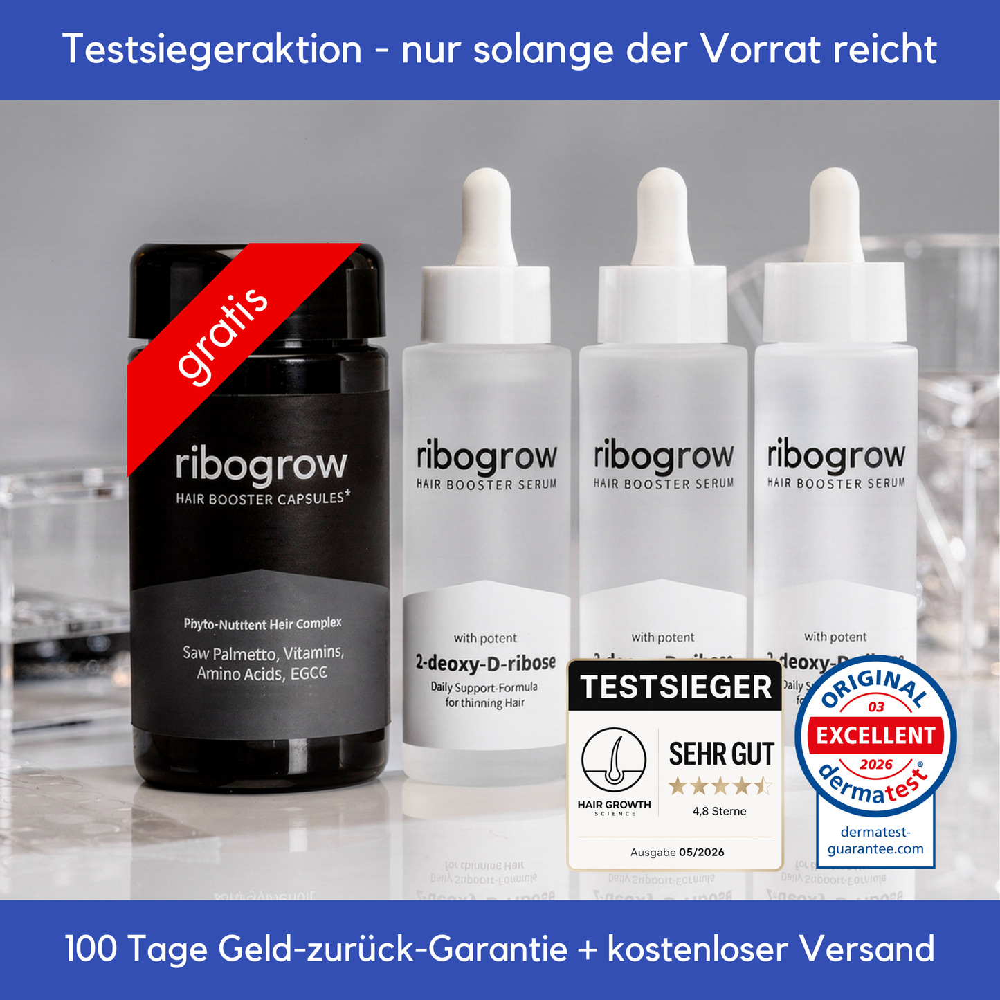 Hair Booster Serum - 3 x 50ml + Hair Booster Capsules Bundle Testsieger