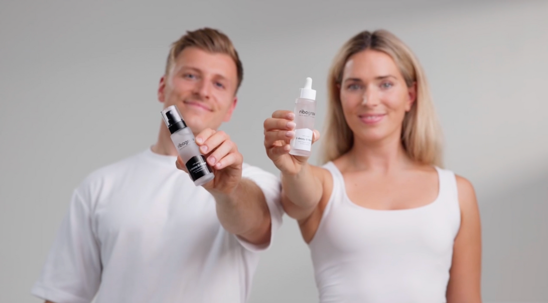 Zeigt ein 30 Sekunden Video des ribogrow air Booster Serums und Tonics. Inclusive Models und Dermatologen. Außerdem wird die Anwendung des Serums und des Tonics gezeigt.